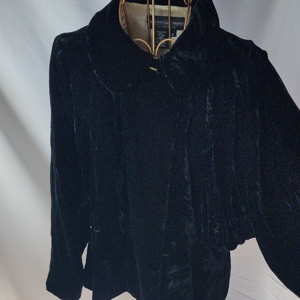 J. Peterman Black Crushed Velvet Women's Twee Cape Jacket Silk Blend